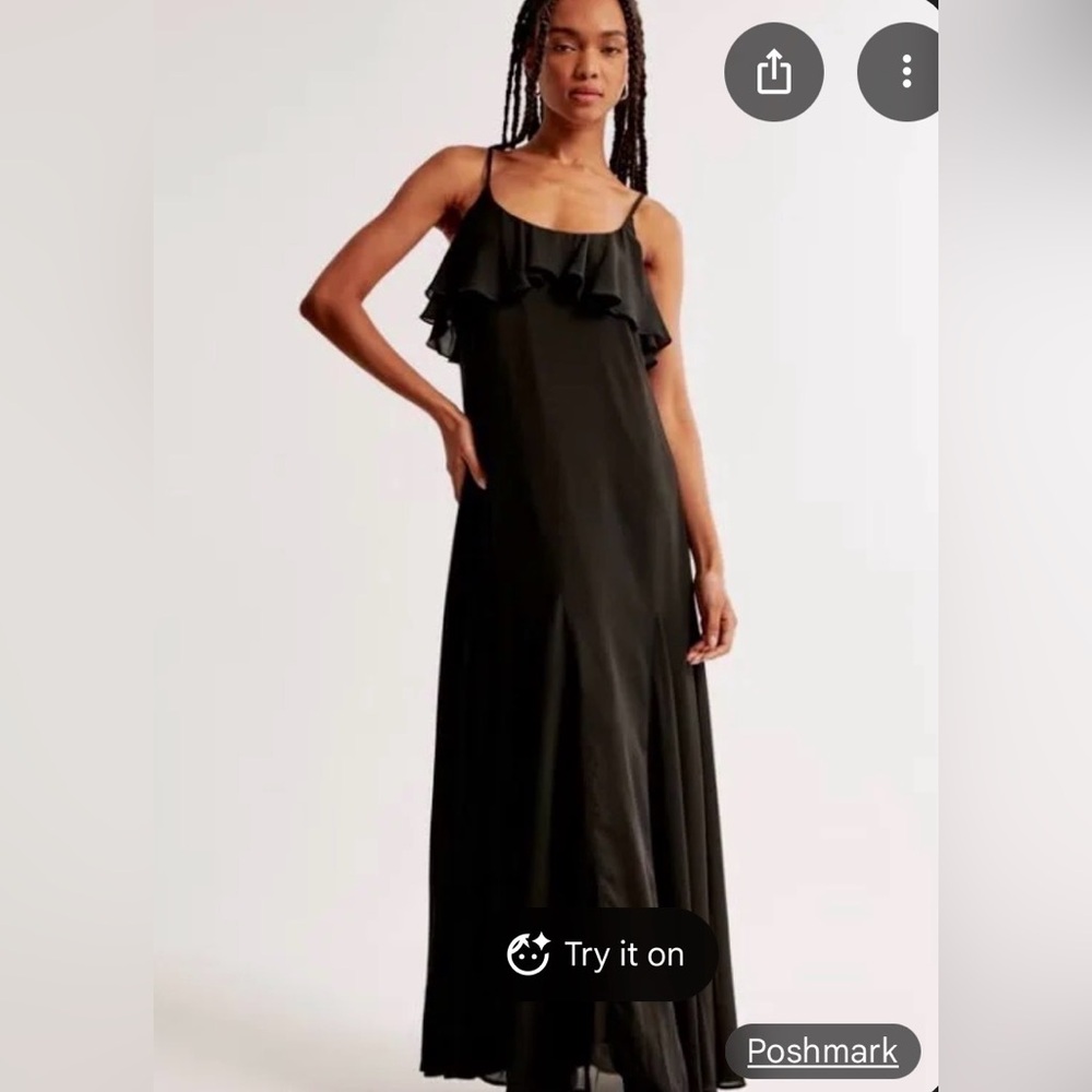 Abercrombie & Fitch Black Ruffle Maxi Dress